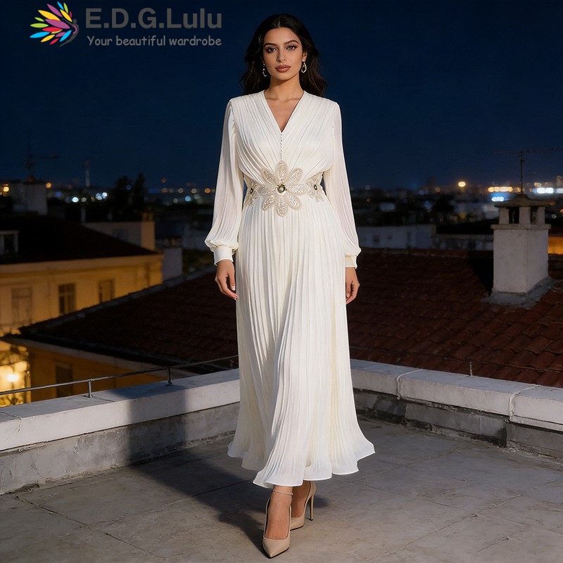 Embroidery Design 3D - EDGLuLu Design Biała Sukienka Maxi z