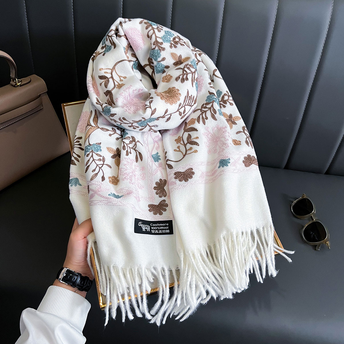 Embroidery Pashmina - Nowy Zimowy Ciepły Szal Kaszmirowy Damski
