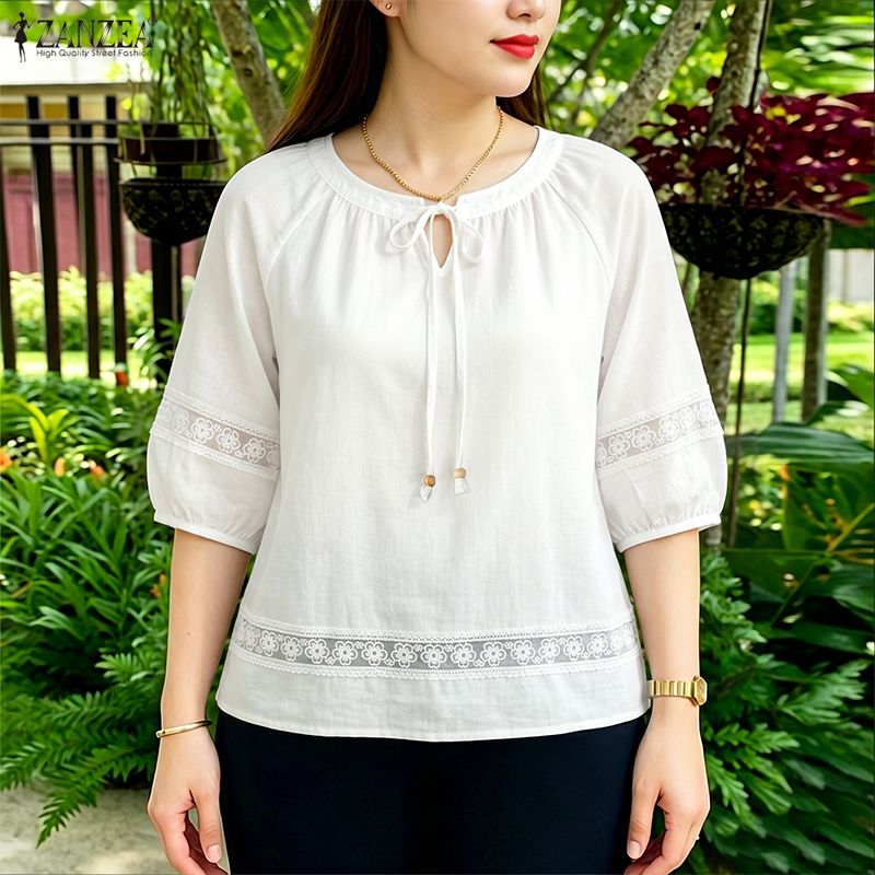 Embroidery Jersey - Damska bluzka ZANZEA z kwiatowym haftem,