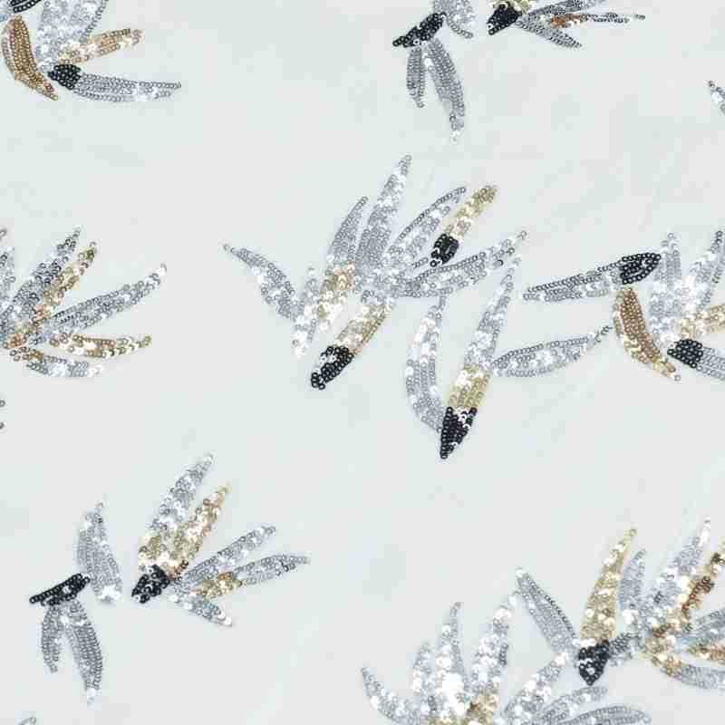 Velvet Fabric Embroidery - Biały trójwymiarowy kwiatowy haft z cekinami