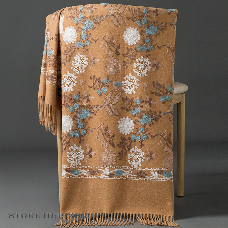 Embroidery Pashmina - Damska kaszmirowa pashmina, szal, chusta z