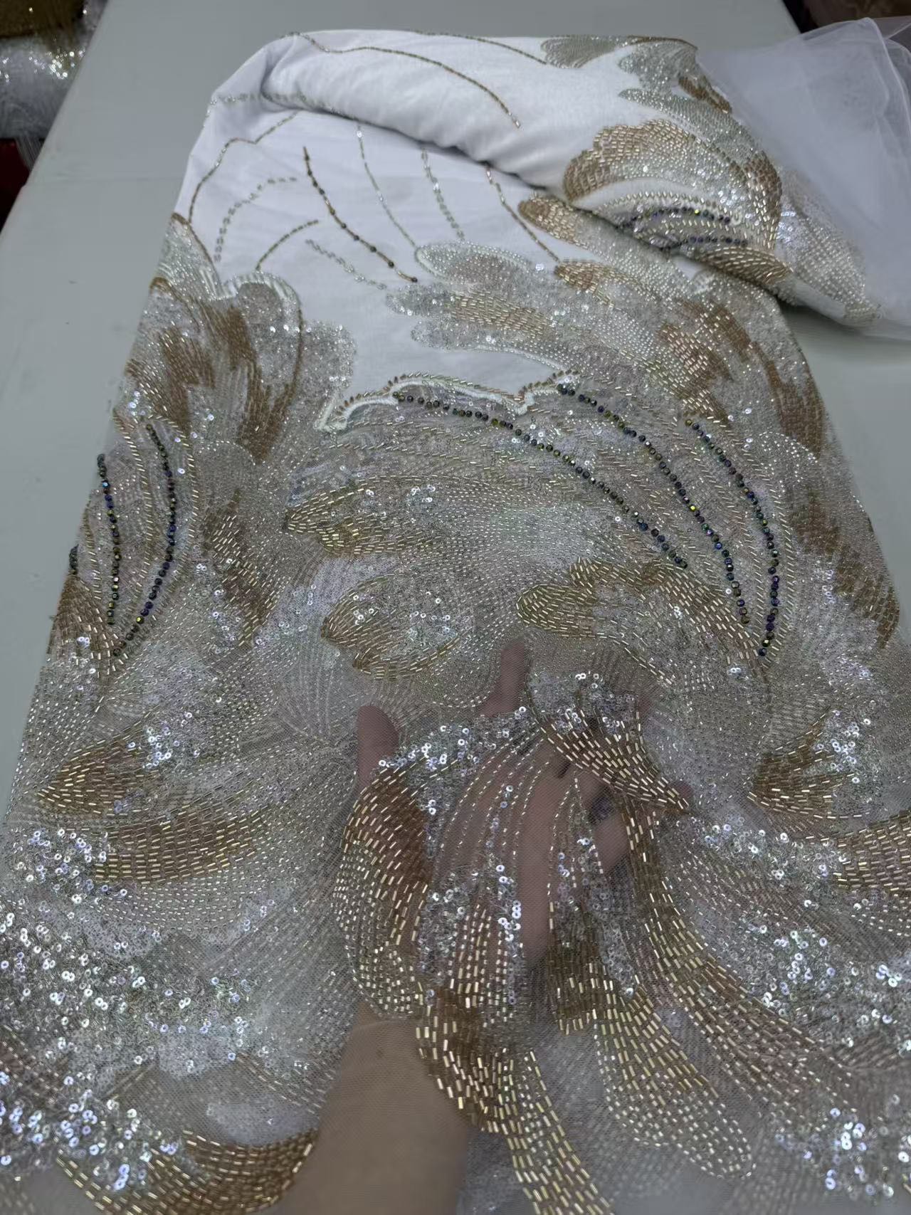 Velvet Fabric Embroidery - Tkanina koronkowa z tiulu z cekinami