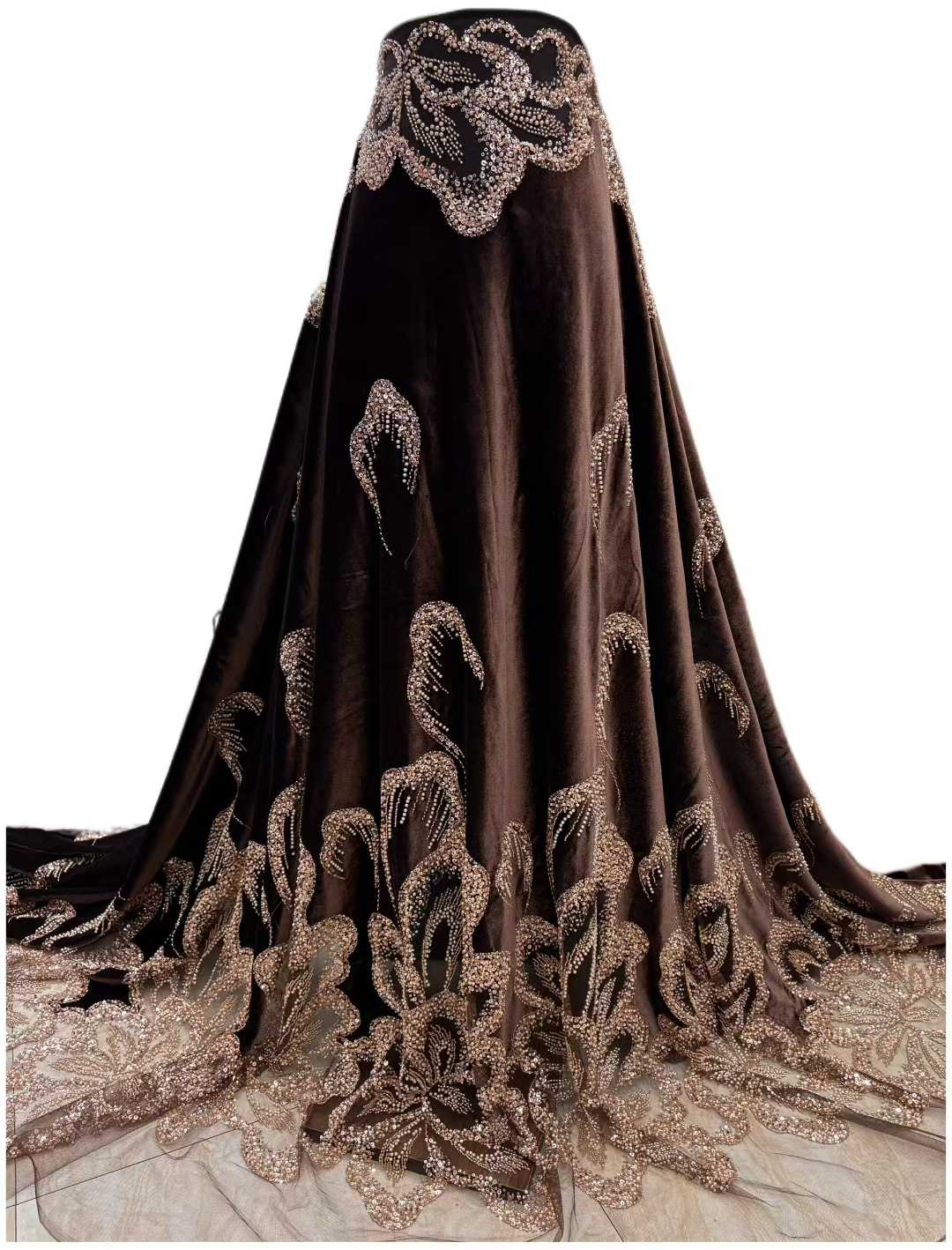 Velvet Fabric Embroidery - Afrykańska aksamitna koronka z koralikami, ciężka,