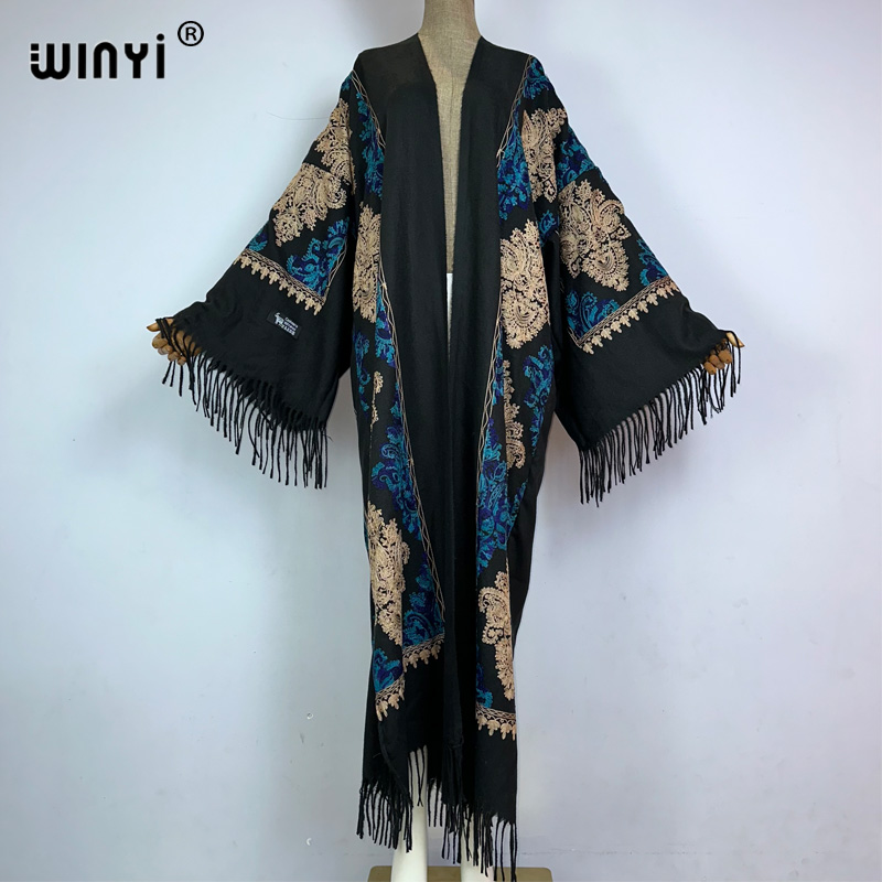 Embroidery Pashmina - WINYI Zimowy damski płaszcz z frędzlami,