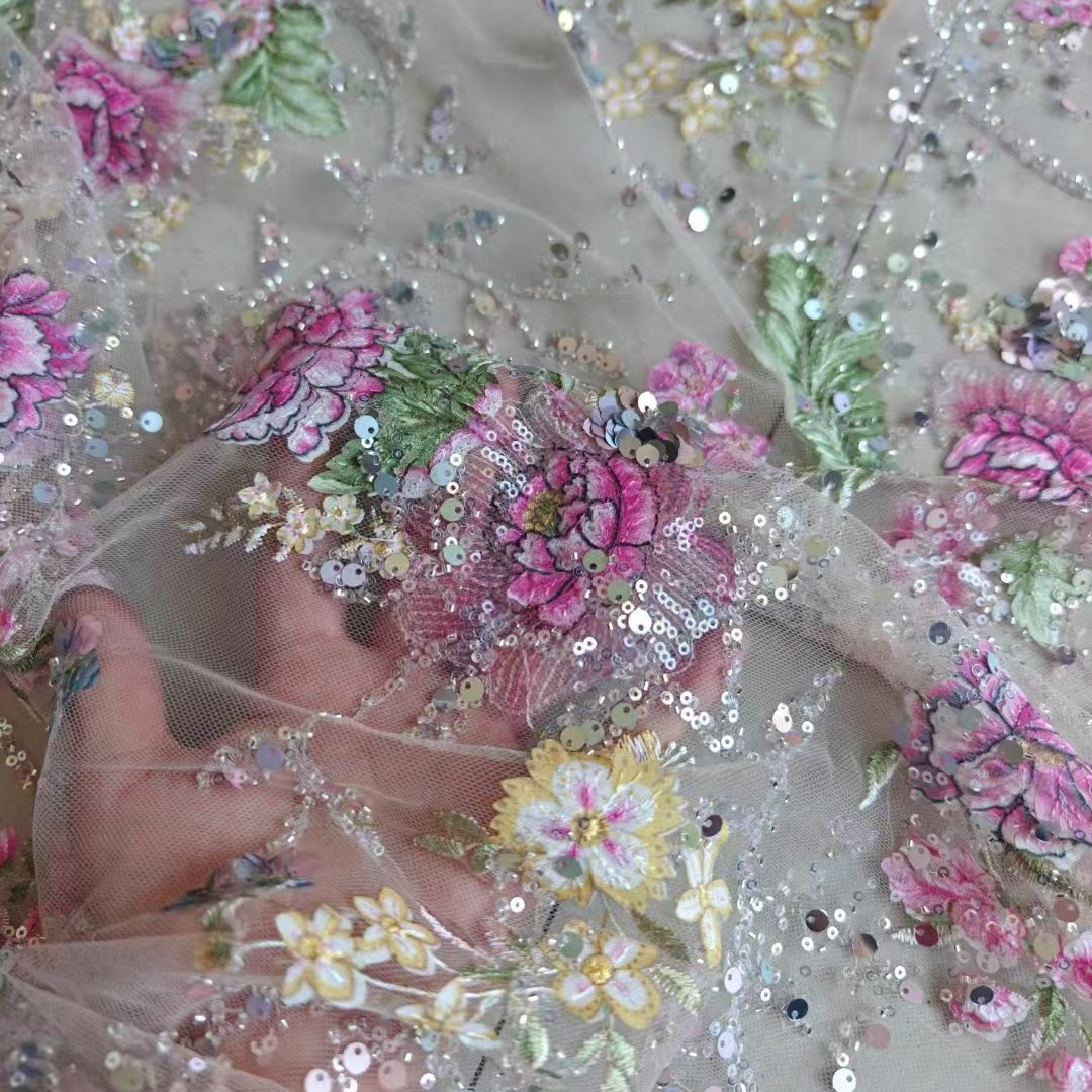 Embroidery Beads - Luksusowa koronka z koralikami, szerokość 1M
