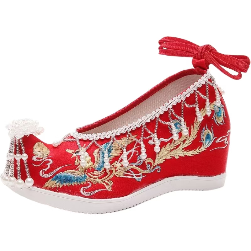Embroidery Beads - Damskie Nowe Czerwone Haftowane Buty Ślubne