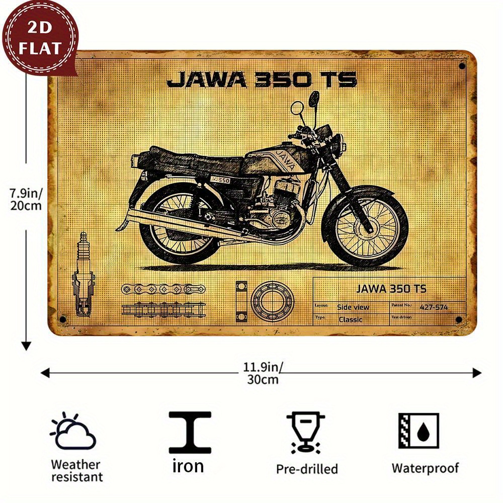 Embroidery Water - Metalowy szyld z planem motocykla Vintage