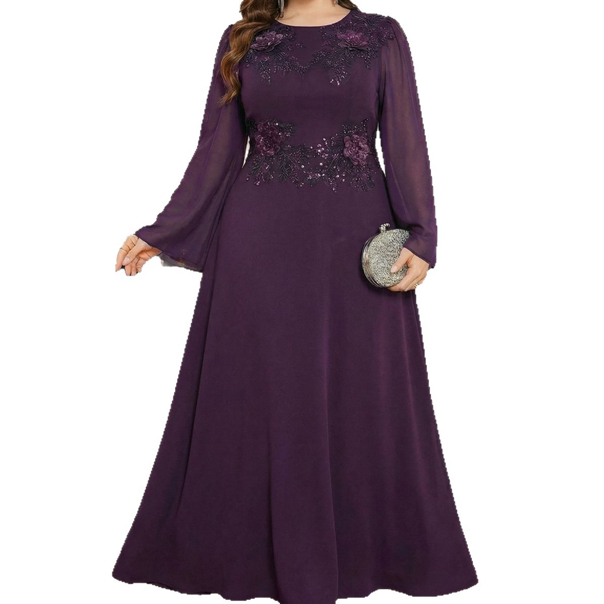 Embroidery Beads - Elegancka sukienka wieczorowa plus size z