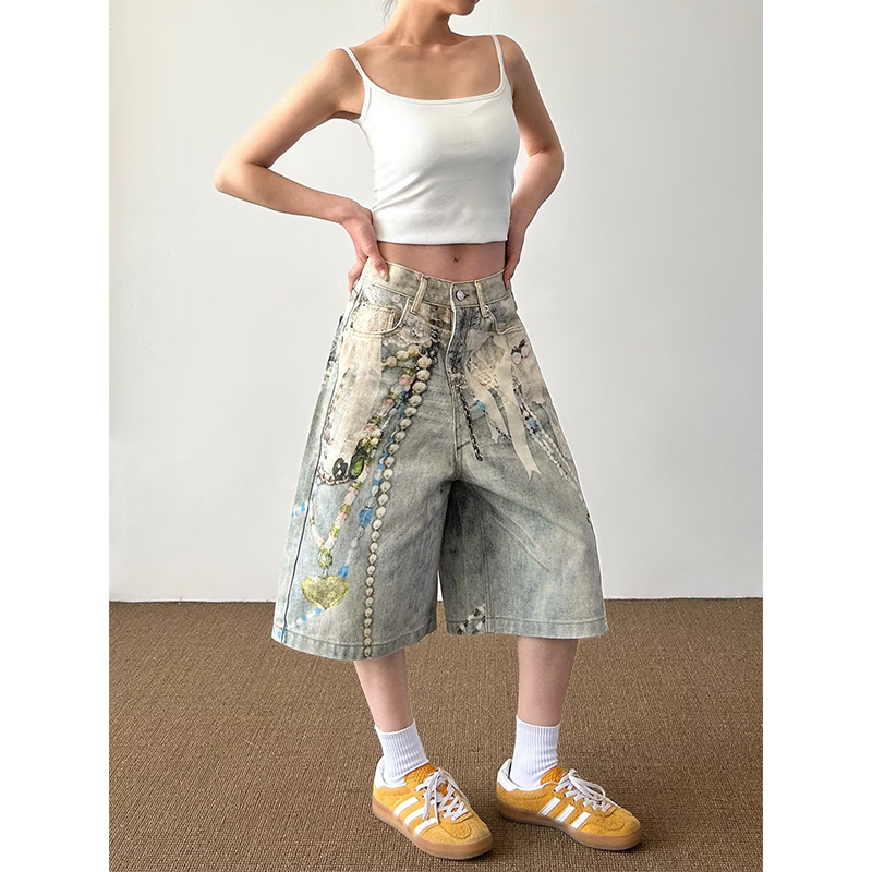 Luźne dżinsowe szorty unisex w – Embroidery Design 3D recenzja i cena