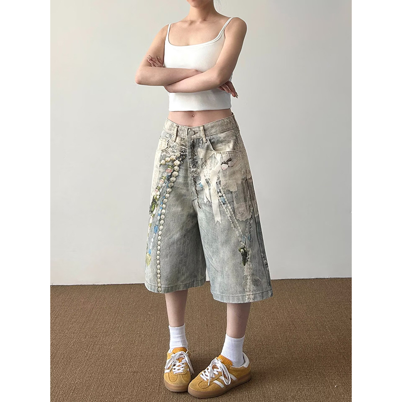 Luźne dżinsowe szorty unisex w – Embroidery Design 3D recenzja i cena