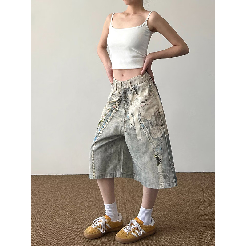 Luźne dżinsowe szorty unisex w – Embroidery Design 3D recenzja i cena