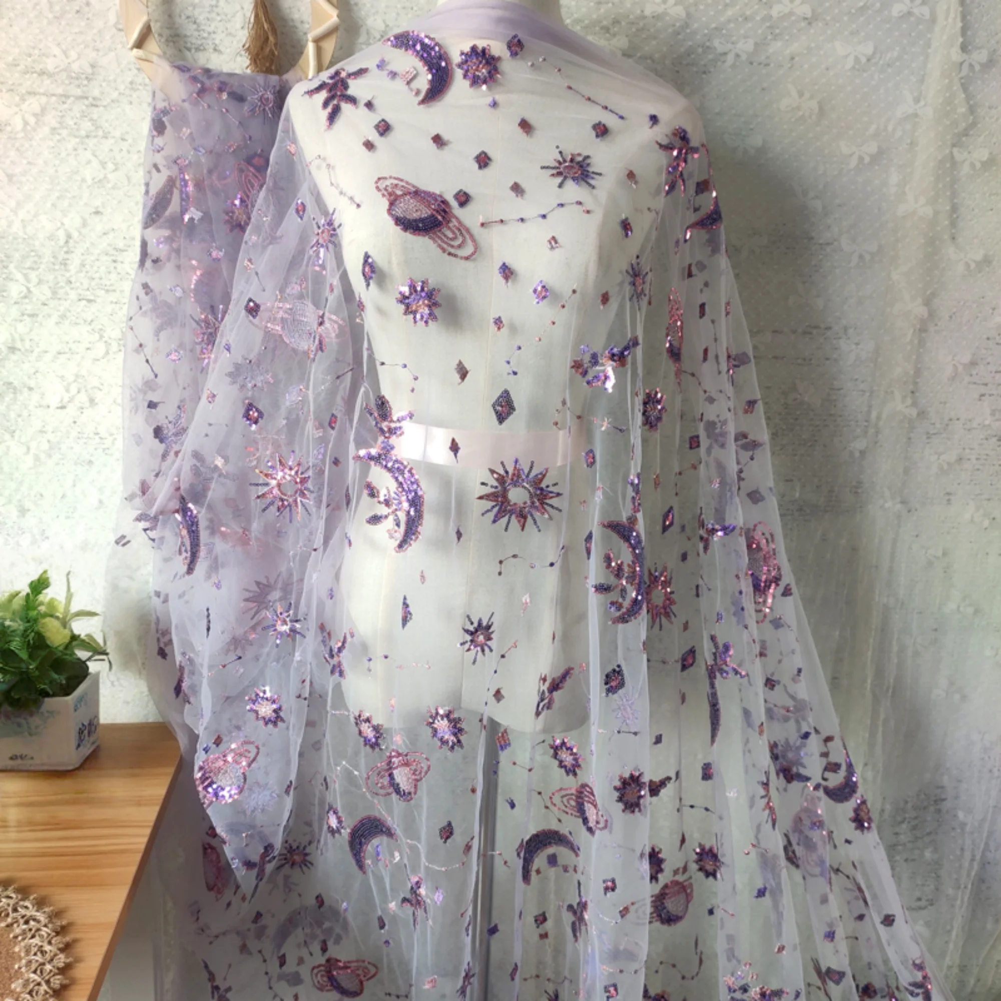 0,5 metra fioletowa koronka si – Embroidery Net Fabric recenzja i cena